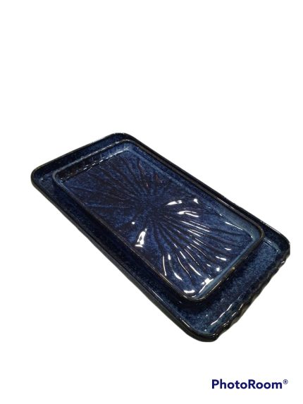 ASSIETTE RECTANGULAIRE EN PORCELAINE BLEU MOTIF RAYE DUBAI HS161243 Advance Hotkitchen materiels cuisine professionnel Maroc Casablanca Rabat Marrakech Agadir