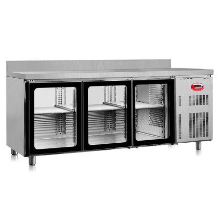 COMPTOIR RÉFRIGÉRÉ 3 PORTES VITRÉES AVEC DOSSERET  OLITREM S.A. Hotkitchen materiels cuisine professionnel Maroc Casablanca Rabat Marrakech Agadir