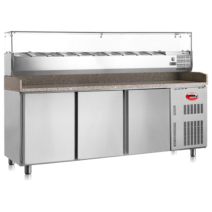 TOUR À PIZZA 3 PORTES AVEC MARBRE ET VITRINE BPP2000M OLITREM S.A. Hotkitchen materiels cuisine professionnel Maroc Casablanca Rabat Marrakech Agadir